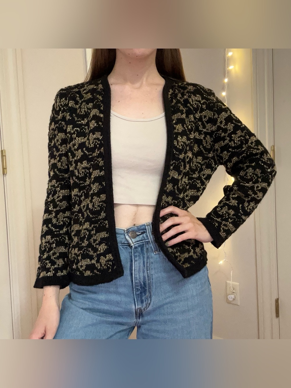 Vintage Black and Gold Cardigan Sweater